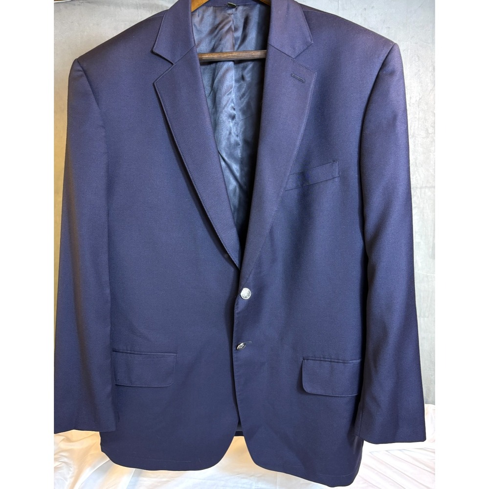 Orvis Men's Navy 100% Wool Blazer Sport Coat Jacket Silver Logo Buttons    48L